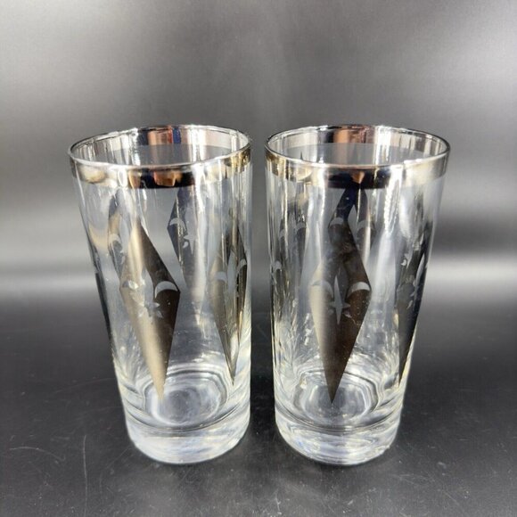 Dorothy Thorpe Silver Harlequin Diamond Fleur de Lis Glasses Highball Barware 4 - Picture 14 of 16
